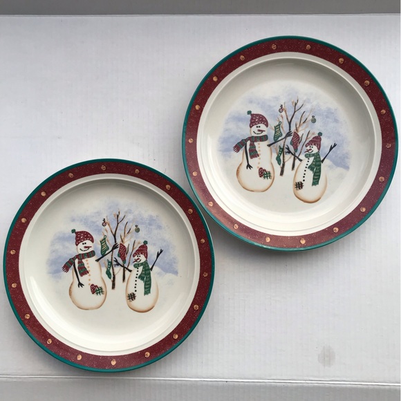 Set Of 2 Royal Seasons “Snowman” Stoneware Dinner Plates 10” - Picture 2 of 6